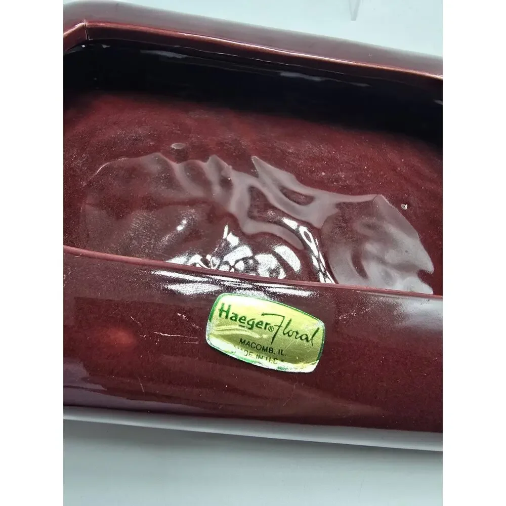 Vintage Haeger Floral Shallow Planter Burgandy Red Ceramic USA